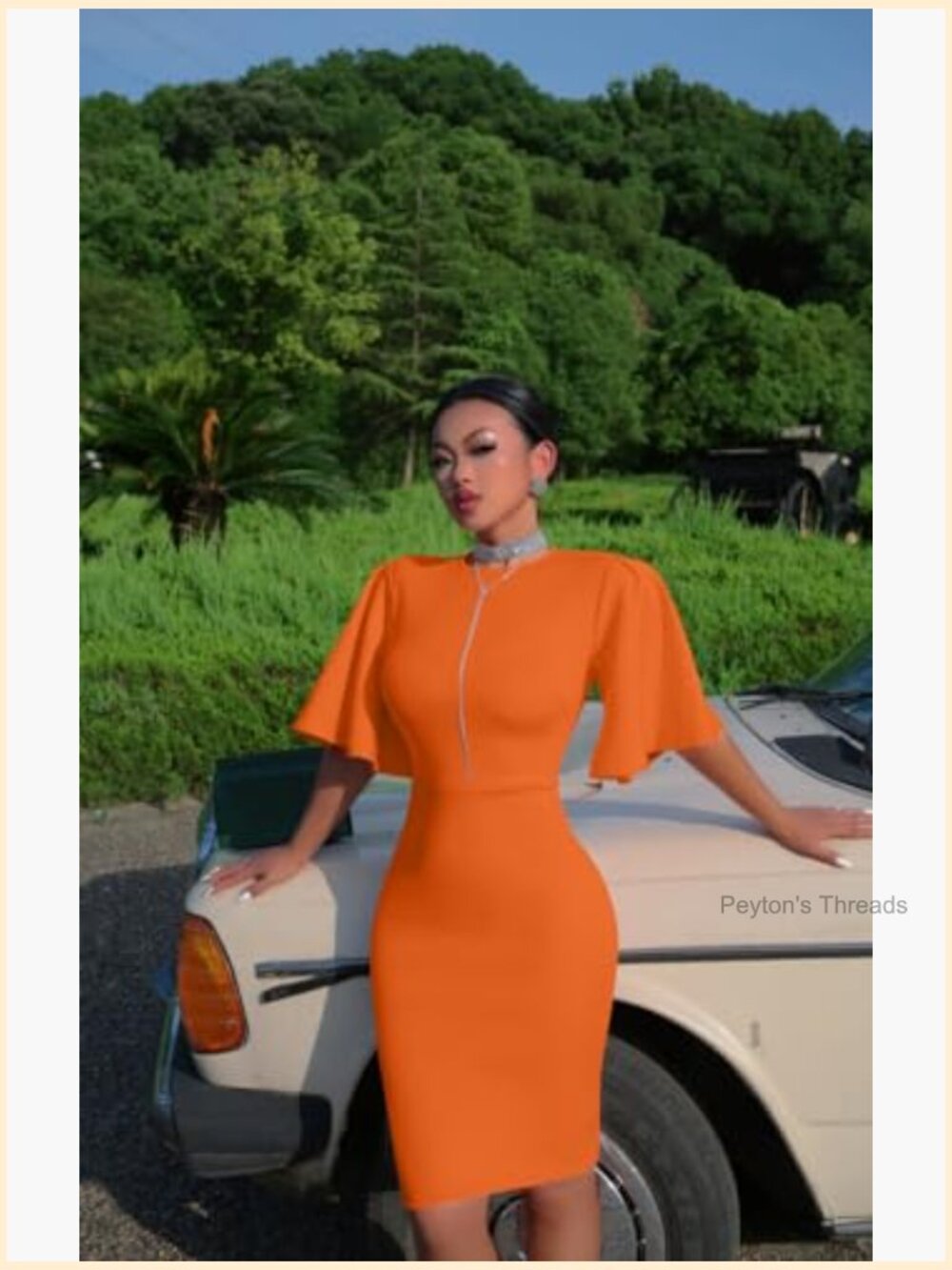 Bodycon Ruffle Flared Short Sleeveless Pencil Midi Dress - Picture 5 of 7